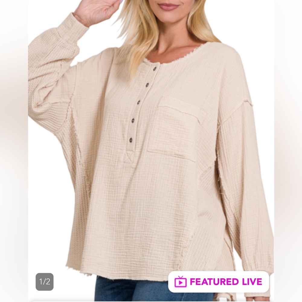 Tan Gauze Henley